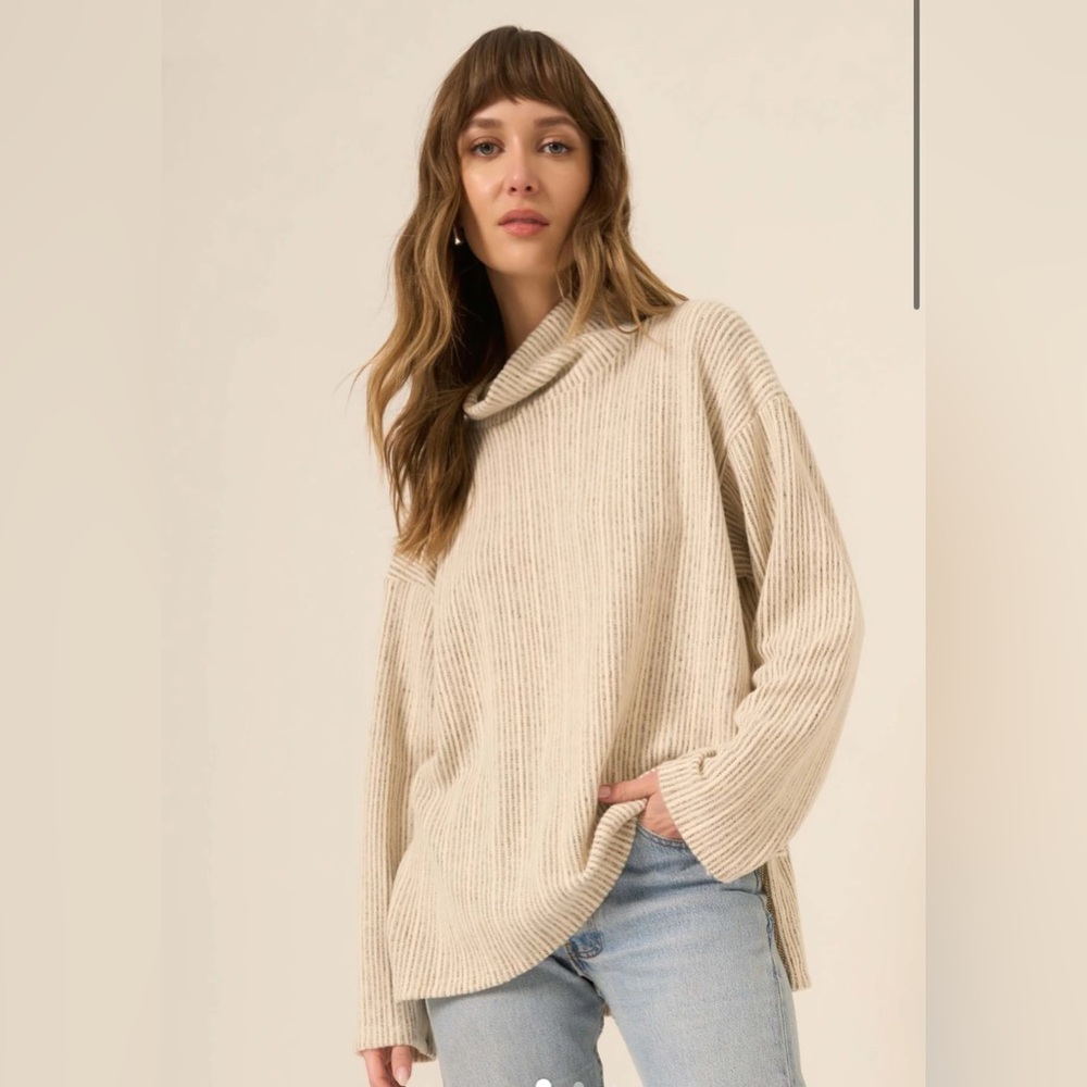 Project Social T Juniper Brushed Funnel Neck in Eggnog